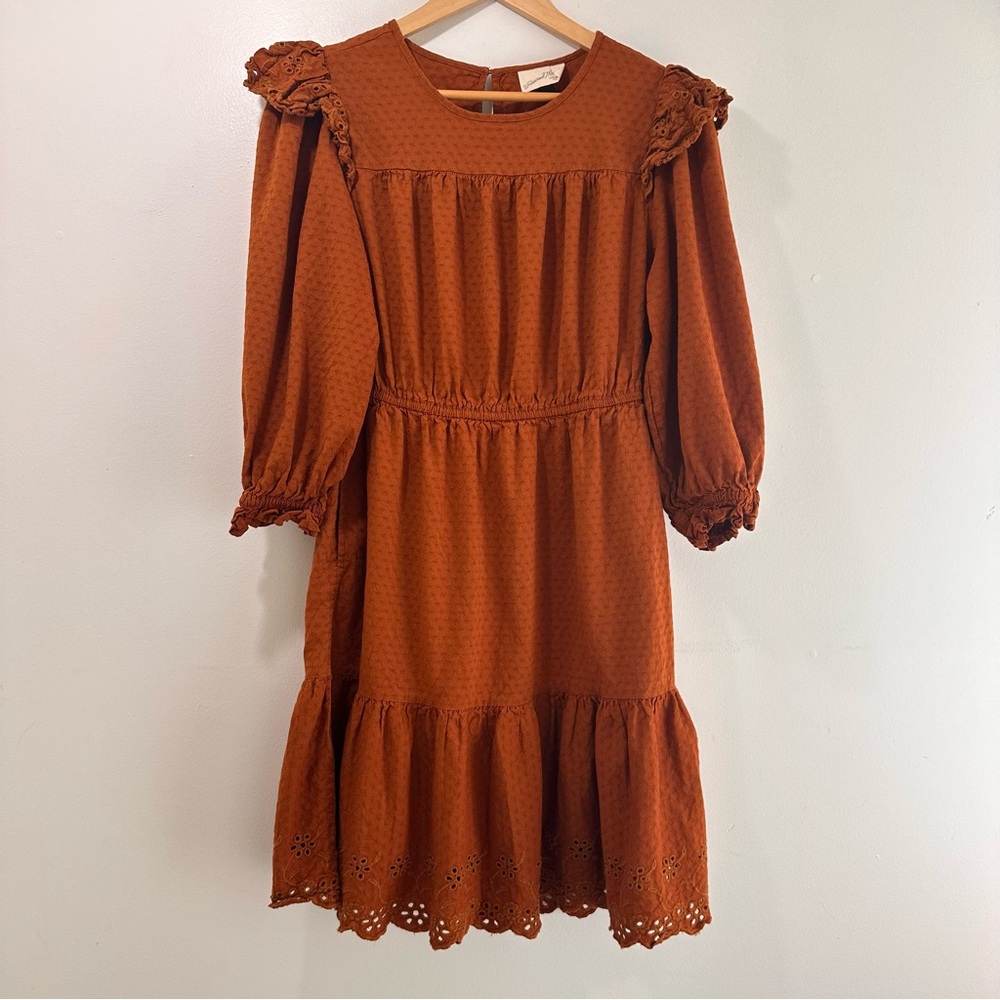 Universal Thread Womens Ruffle Long Sleeve Boho Prairie Dress Burnt Orange SizeL